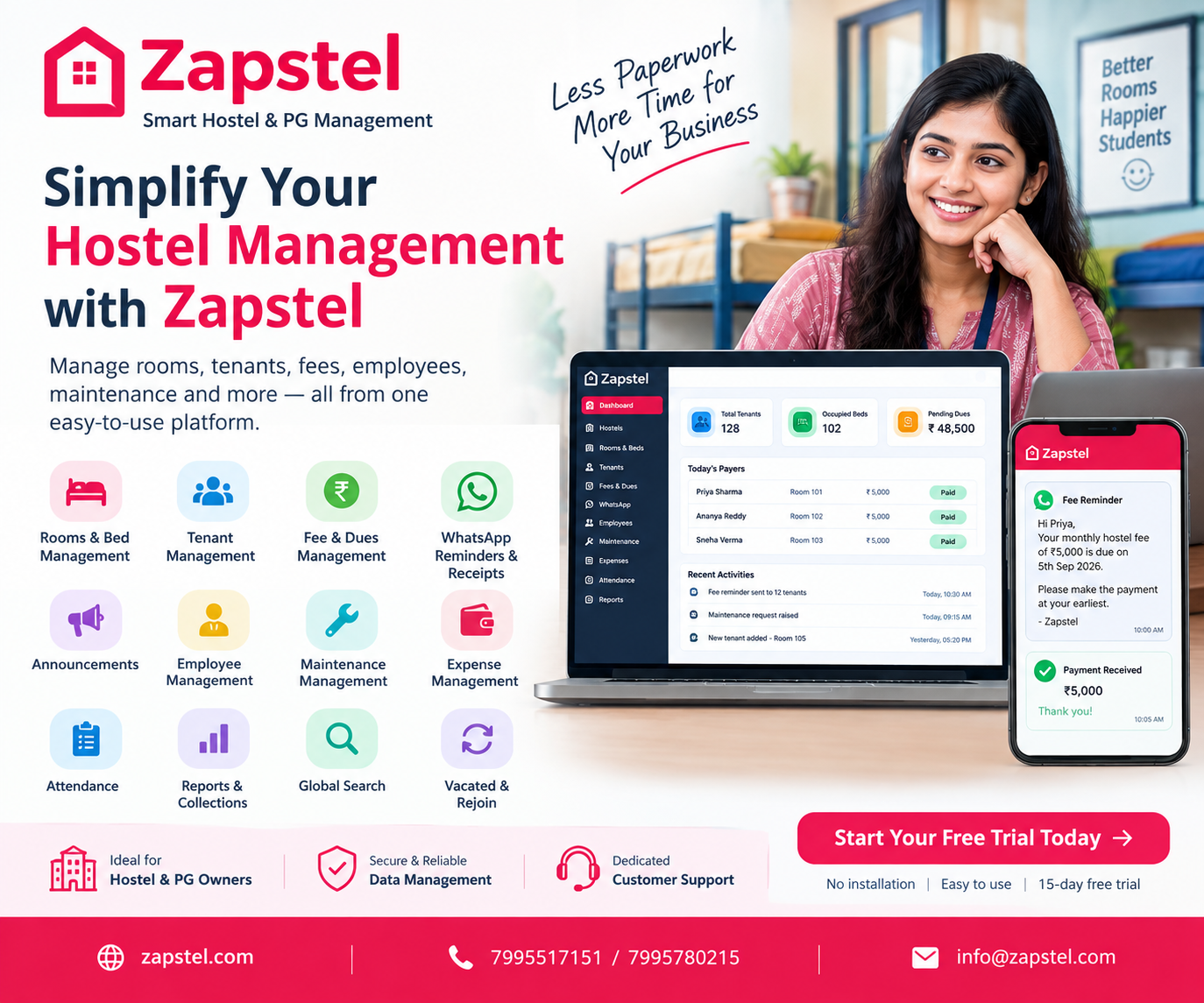Zapstel – Smart Hostel & PG Management Software for Modern Hostel Owners